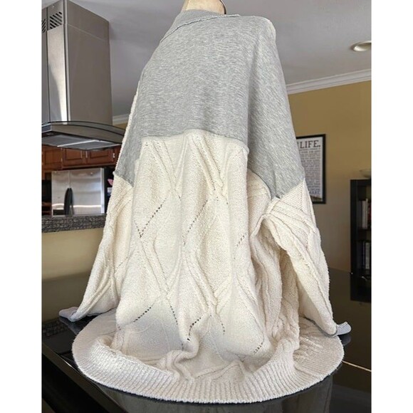 Free People Cream & Gray Mixed Media Olympia Cableknit Sweater Tunic Oversized - Picture 8 of 12